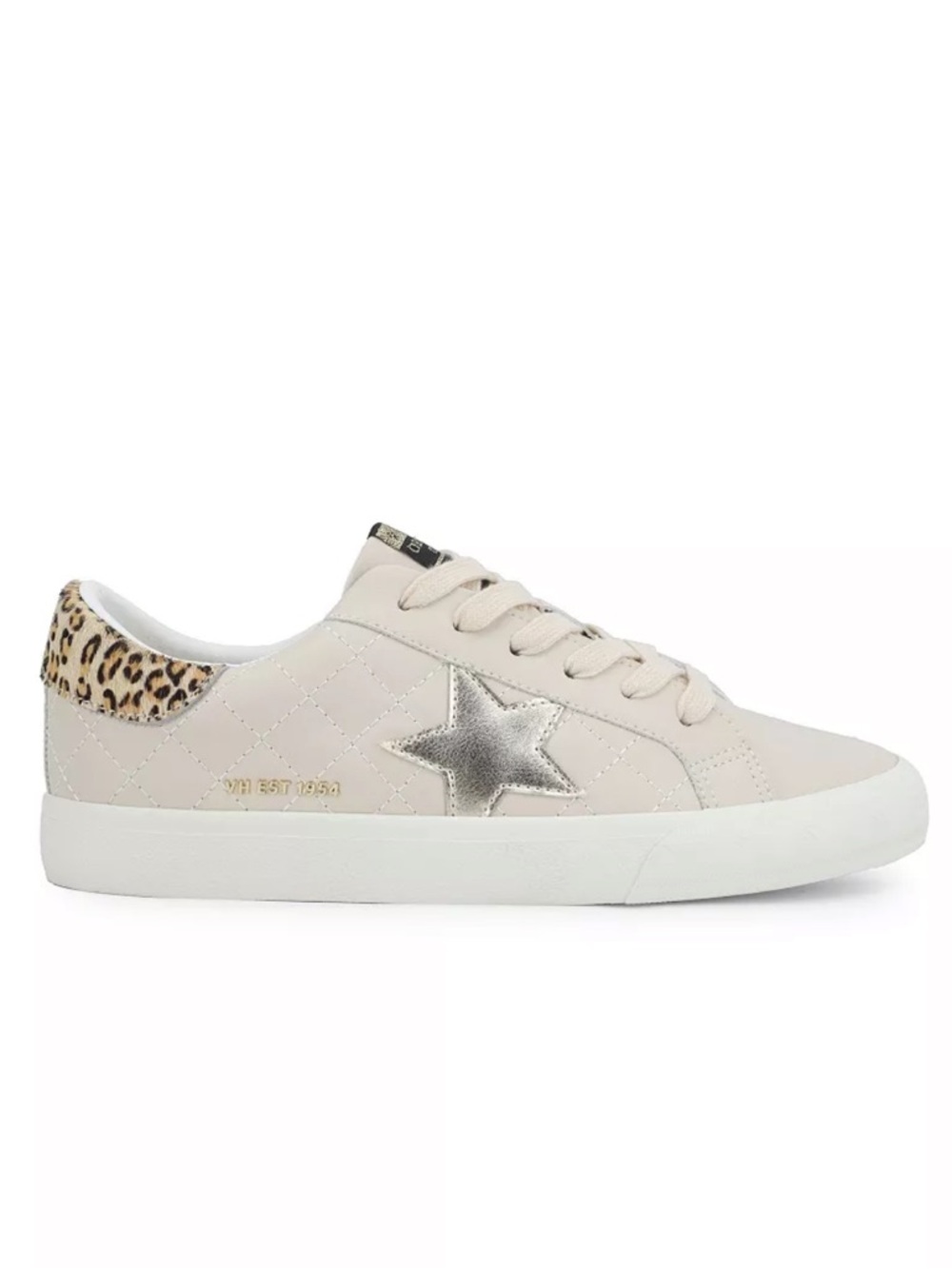 Vintage Havana Nude Quilted Sneaker with Silver Star and Leopard Heel Accent